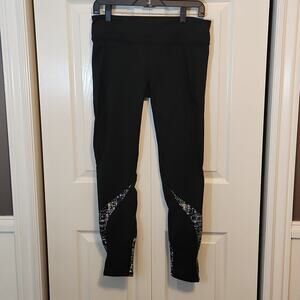Fabletics‎ Women's Black With Mesh Colored Hem Leggings Size Med Athletic